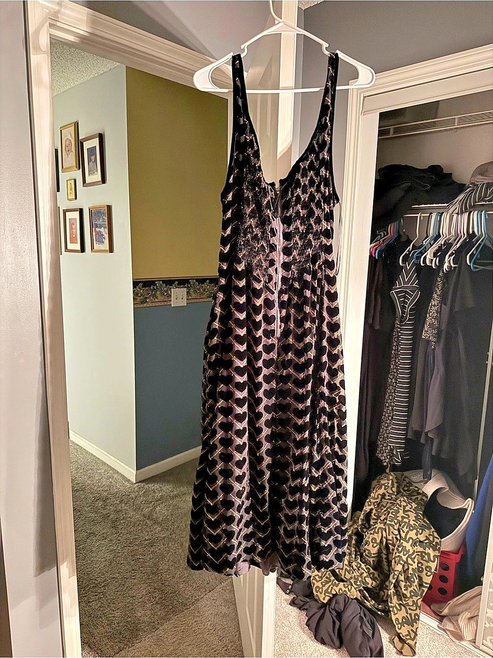 Free People Freya Burnout Velvet Midi Dress Black & Pink